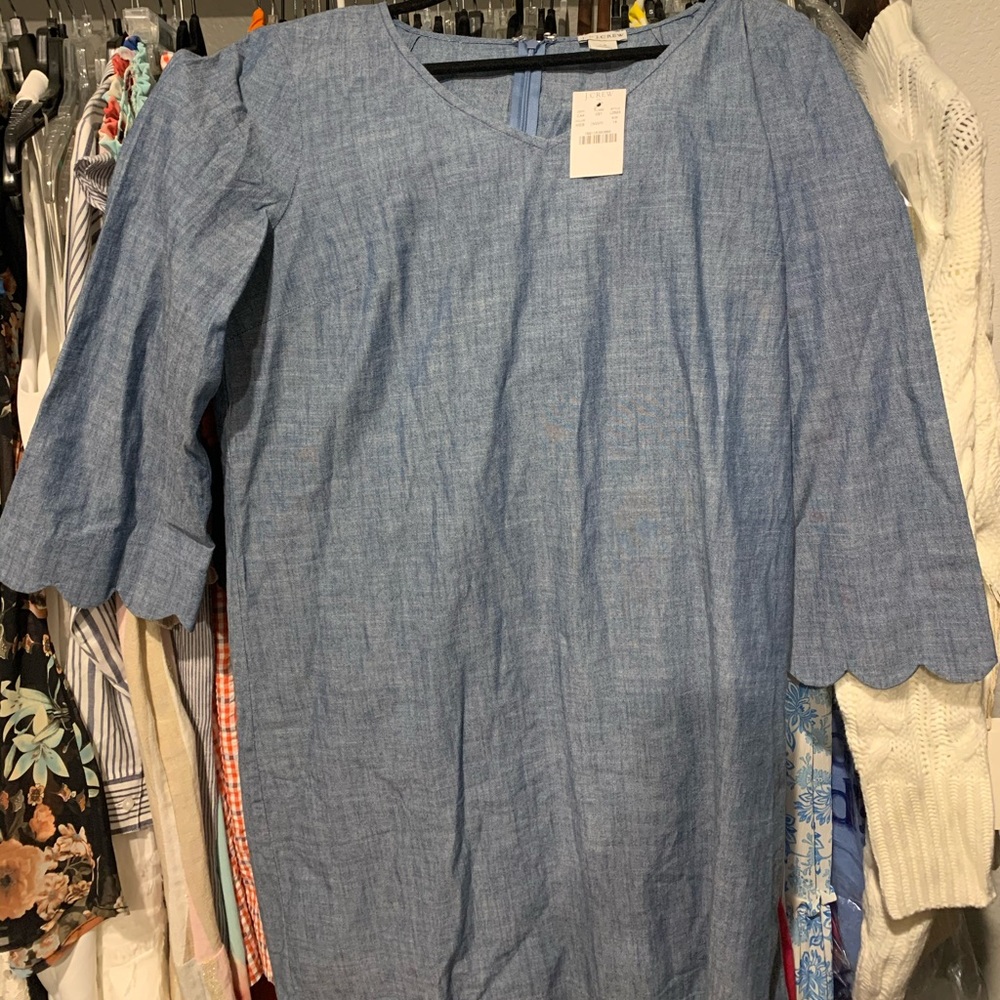 J. Crew Chambray Dress with Scalloped Sleeves Size 14